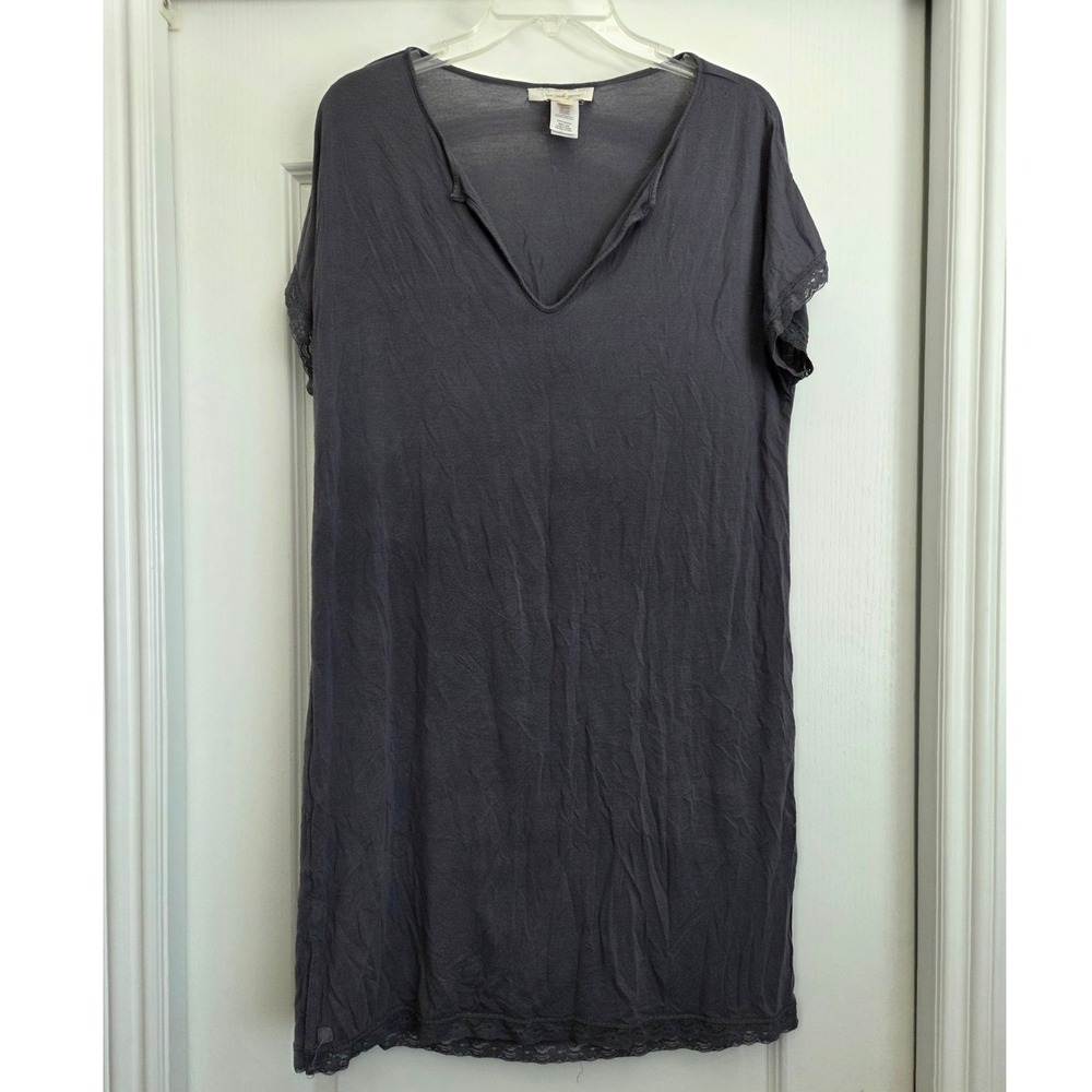 Barefoot Dreams Lounge Dress‎ Lace Trim V Neck Casual Comfy Gray Sz Small